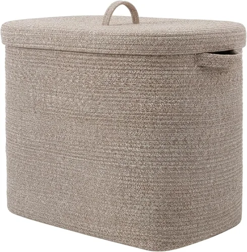 Vista 14 de Cottonphant - Cesta rectangular extragrande de cuerda con tapa, 22 x 14 x 18 pulgadas, cesta decorativa de almacenamiento de mantas, baúl de algodón