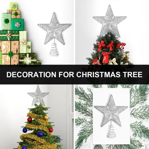 Vista 5 de KESYOO Decoración de árbol de Navidad con purpurina exquisita estrella de hierro, adorno de metal para árbol de Navidad para el hogar, bar