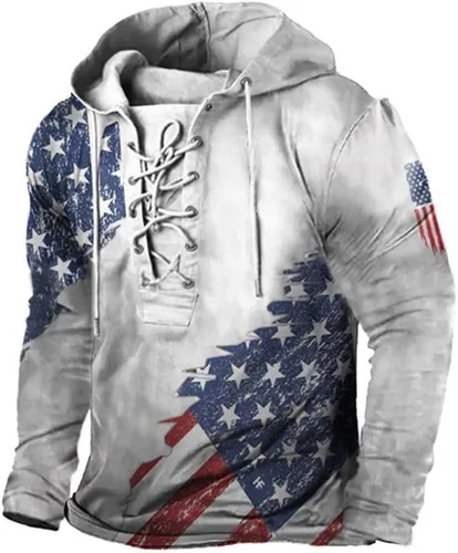 Vista 14 de Bengbobar Sudaderas con Capucha Tácticas Militares para Hombre Retro Desgastadas con Estampado de Bandera Americana Pullover con Cordones Bandera