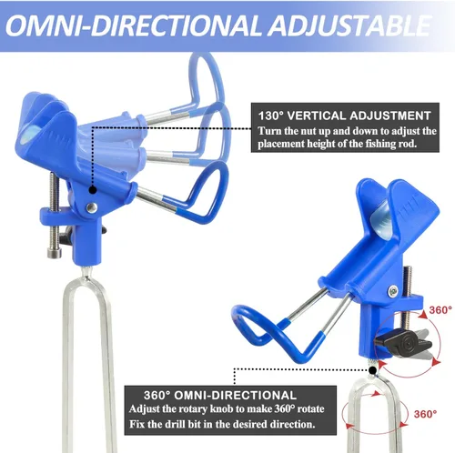 Vista 3 de Tripquips Soportes para caña de pescar – Equipo de soporte de caña de pescar ajustable de 360 grados mejorado para banco, playa, regalo para hombres