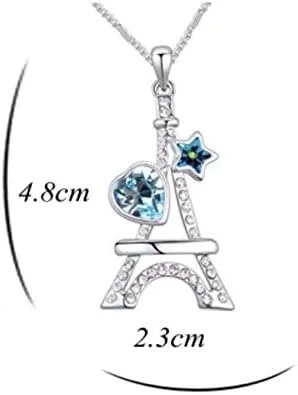 Vista 5 de NANA - Collar con colgante de torre Eiffel chapado en oro blanco con diseño de estrella de cristal Swarovski de corte de corazón