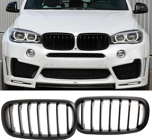 Vista 13 de Parrilla de riñón para parachoques delantero, color negro brillante, compatible con BMW X5 E70 X6 E71 2007-2014 doble listón doble línea