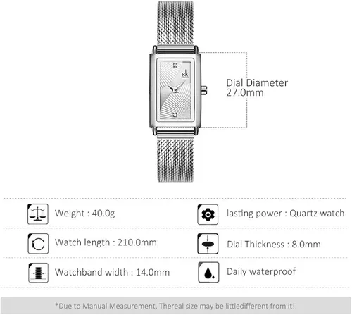 Vista 7 de SHENGKE Reloj rectangular de cuarzo para mujer, con correa de malla milanesa de acero inoxidable, para negocios, casual, clase, Reloj de cuarzo