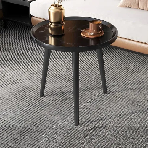 Vista 14 de Mesa auxiliar, moderna mesa de centro pequeña con 3 patas, mesa de cóctel de madera, mesa auxiliar de centro retro para sala de estar, fácil Negro