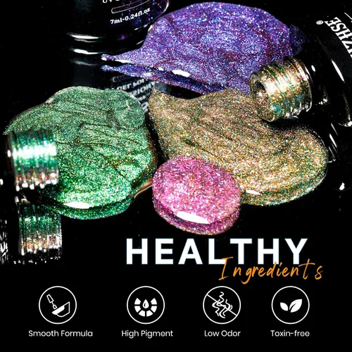 Vista 2 de MIZHSE Esmalte de uñas de gel de ojo de gato, 10 colores, juego de esmalte de gel magnético con purpurina con barra magnética, efecto galaxia