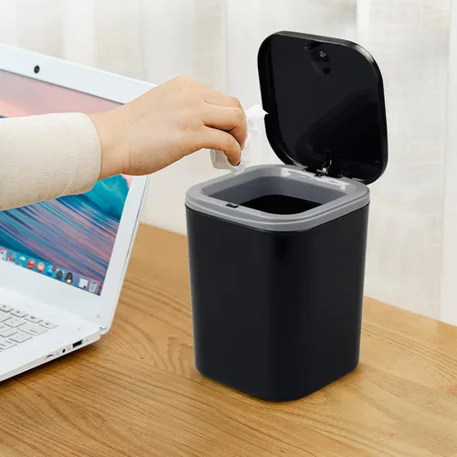 Vista 6 de Begale Mini cubo de basura de plástico de 0.5 galones, pequeño bote de basura con tapa