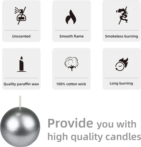 Vista 7 de Zest Candle Velas de bola de 6 piezas, 3 pulgadas, plata metálica