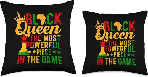Vista 3 de Black Queen The Most Powerful Piece The Game Black History Throw Pillow