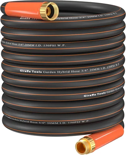 Vista 8 de Giraffe Tools - Manguera de jardín de 12 pies x 3/4 pulgadas, resistente, flexible y ligera, material híbrido con mango giratorio, conectores macho