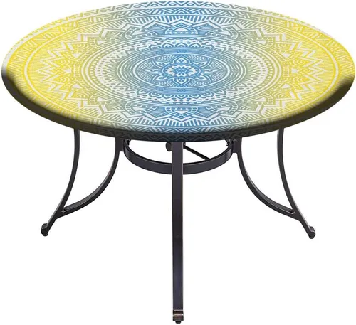 Vista 4 de Mantel de poliéster, mantel de PVC impermeable a prueba de aceite, con temática de mandala, símbolo de espíritu y ritual, se adapta a mesas redondas