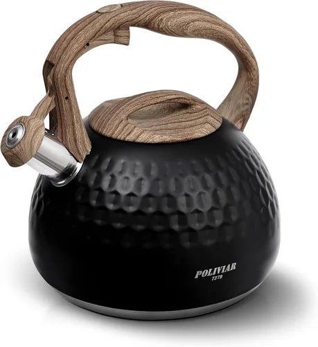 Vista 12 de POLIVIAR - Hervidor de té para estufa negro Ti, hervidor de té silbante de 2.7 cuartos de galón, tetera de acero inoxidable de grado alimenticio