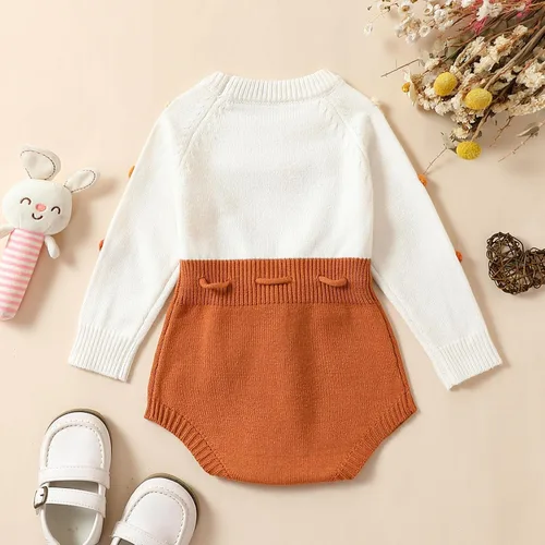 Vista 4 de Mameluco de punto para bebé niña, suéter de manga larga, bordado floral, de una pieza, ropa cálida para otoño e invierno