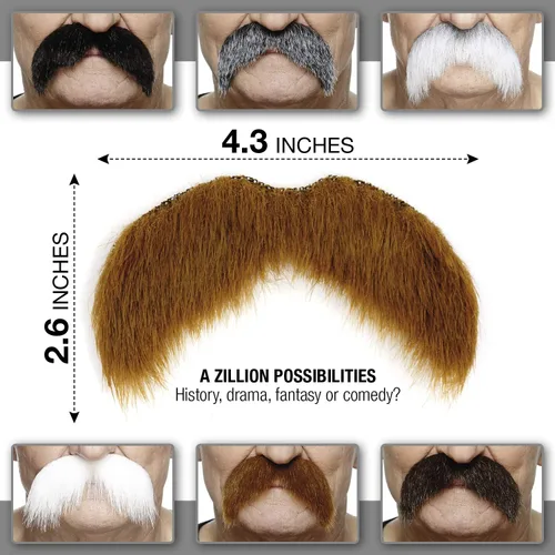 Vista 2 de Mustaches Bigotes falsos autoadhesivos, original, estilo morsa, M