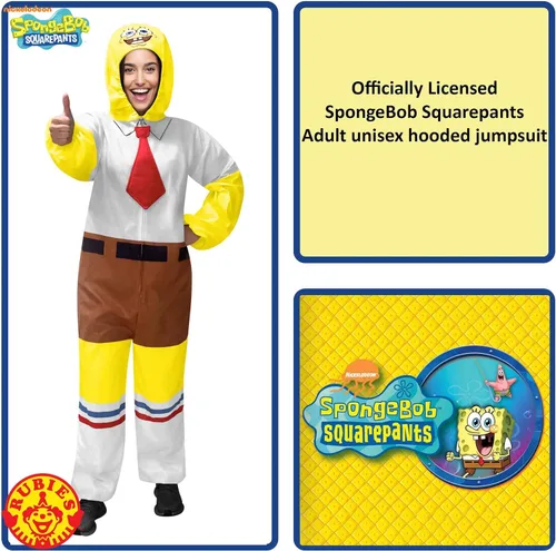 Vista 3 de Rubies Mono clásico de Bob Esponja para adultos Amarillo