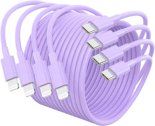 Vista 11 de [Usado] Paquete de 4 cables USB C a Lightning de 6 pies, cable de carga rápida para Negro