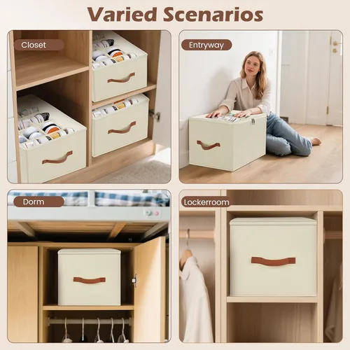 Vista 7 de Organizador de zapatos plegable para armario, caja organizadora de almacenamiento de zapatos con cubierta transparente y asas resistentes