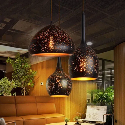 Vista 2 de Nordic Vintage Industrial Rust Pendant Light Farmhouse Metal Wrought Iron Ceiling Hanging Lighting E27/E26 Sockets Chandelier for Bar Restaurant