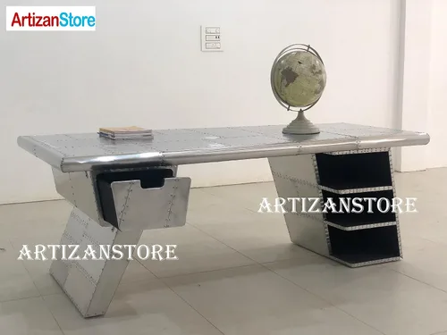 Vista 6 de ARTIZANSTORE Escritorio ejecutivo de aviador grande - Estantería de cajón - Ala de avión 78