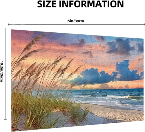 Vista 2 de Rompecabezas para adultos de 300 piezas, rompecabezas de playa, puesta de sol, formación de madera, arte de pared, imágenes para sala de estar