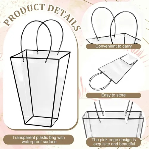 Vista 3 de Yexiya 12 bolsas florales grandes transparentes para ramo de flores a granel con asa transparente para regalo de boda, regalo de boda, regalo