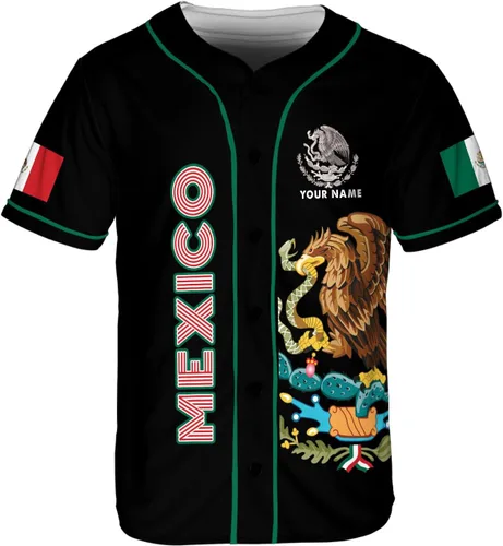 Vista 3 de Woseprints - Camiseta de béisbol mexicana personalizada para hombres y mujeres, con bandera mexicana, orgullo de la bandera mexicana