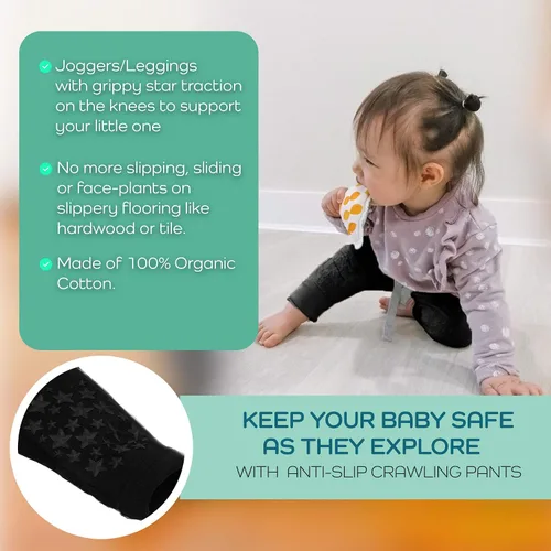 Vista 4 de Pantalones antideslizantes para bebé, algodón orgánico, unisex (6-12 meses), Negro