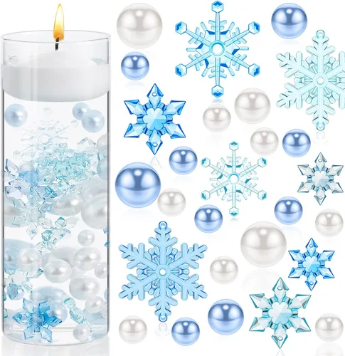 Vista 8 de 106 piezas de perlas de relleno de jarrón de Navidad, velas flotantes, centro de mesa, cuentas, jarrones, perlas para decoración de fiesta de mesa