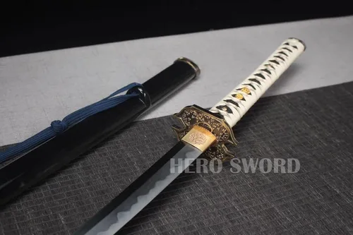 Vista 7 de Samurai Katana Espada japonesa hecha a mano, práctica, acero al carbono 1095, templada, espiga completa, muy afilada, cuchillo listo para combate