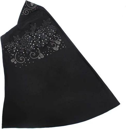 Vista 4 de Chal de una sola pieza para mujer, con apliques de encaje musulmán con diamantes de imitación