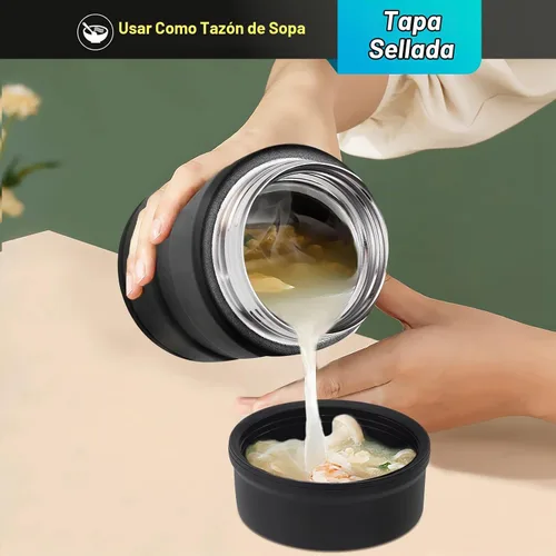 Vista 6 de Charcy Termo de 17oz para alimentos calientes, contenedor de comida aislado para almuerzo con cuchara plegable QB - Negro