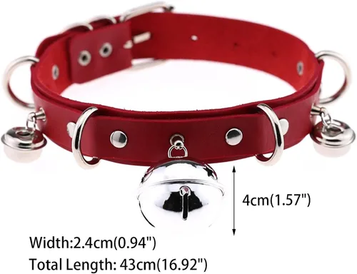 Vista 2 de FM FM42 Multicolor PU Simulated Leather Black-tone Silver-tone 4cm Large Bell Rivets Neckband Choker Necklace