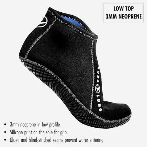 Vista 2 de Aqualung ERGO Calcetines de neopreno de 0.118 in de caña baja, duraderos, aptos para viajes, protección de pies de bajo perfil con costuras selladas