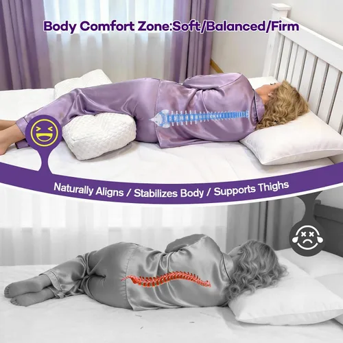 Vista 3 de Almohada de rodilla de espuma viscoelástica triturada para dormir de lado, almohada de apoyo para dormir de lado, alivia el dolor de cadera, espalda