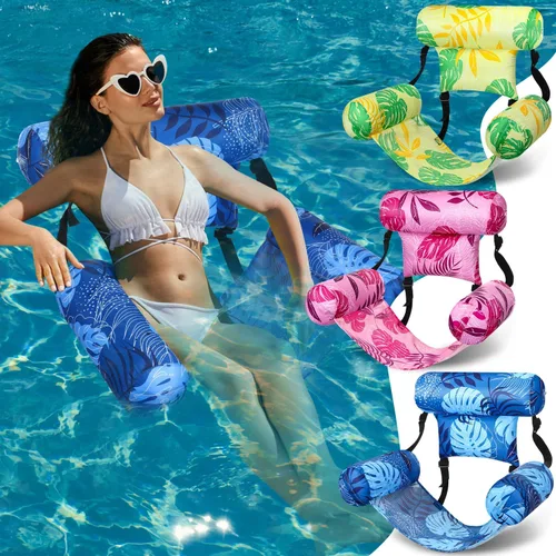 Vista 11 de Paquete de 3 flotadores inflables para piscina, sillas flotantes para adultos, hamaca ajustable, silla flotante de agua, natación, patrón de plantas