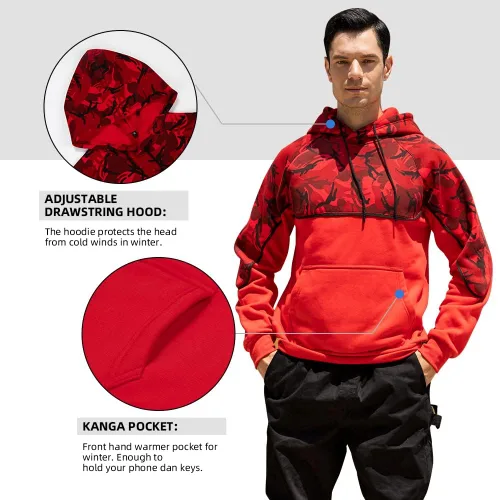 Vista 4 de Sudadera con capucha ligera de manga larga de camuflaje para hombre con bolsillo Kanga