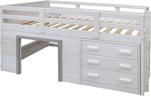 Vista 4 de DONCO Kids Sweet Dreams - Cama tipo loft baja con acabado blanco y gris