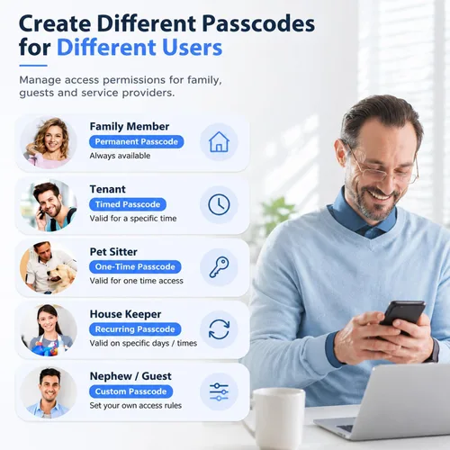 Vista 5 de CATCHFACE cerradura inteligente para puerta, cierre y apertura con huella dactilar/app TTlock/código/llave, con wifi, manija biométrica para puerta