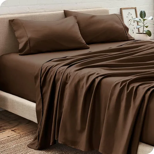 Vista 8 de Juego de sábanas de 4 piezas (1 sábana encimera + 1 sábana bajera + 2 fundas de almohada) 100% algodón natural que se ajusta a colchones de hasta 12