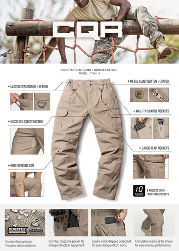 Vista 7 de CQR Pantalones tácticos tipo cargo para hombre, tejido ripstop, resistentes al agua, ligeros, para artículos de uso diario, para trabajo, senderismo
