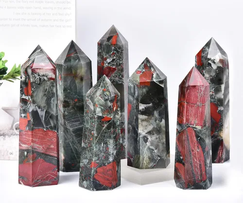 Vista 4 de Torre Obelisco de Piedra de Sangre de África Grande Varita de Punta de Cristal Curativo Natural de 6 Facetas Reiki Meditación Decoración del Hogar