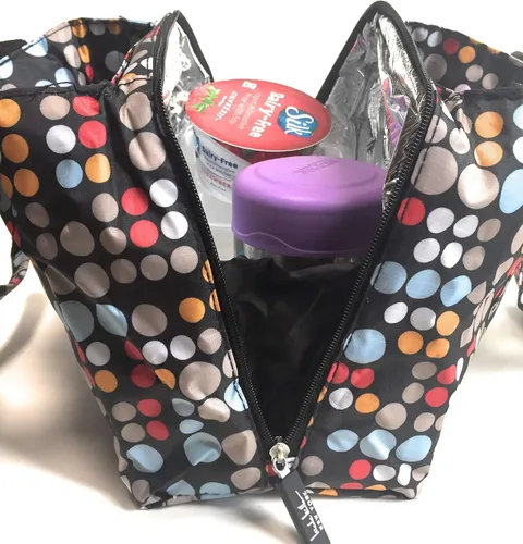 Vista 7 de Nicole Miller Bolsa de Almuerzo Aislada Tote – Hielera Bolsa de Hielo Abierta Lonchera para Comida con Soporte para Botellas de Bebidas