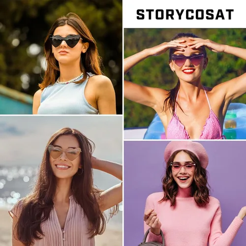Vista 2 de STORYCOAST Heart Shaped Sunglasses for Women Girls Ladies Vintage Goggle Mod Sun Glasses Shades