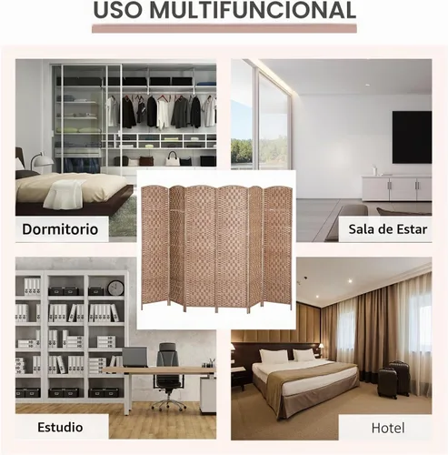 Vista 5 de HOMCOM - Divisor de habitación de 6 paneles, pantalla plegable de privacidad de 6 pies de alto, natural Madera natural