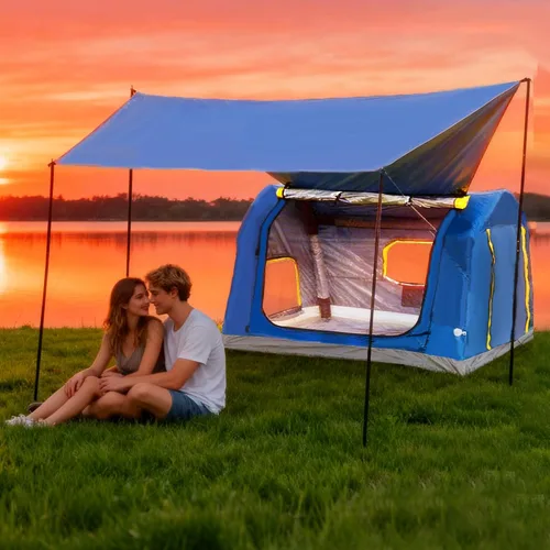 Vista 8 de 2-4 Person Inflatable Camping Tent 60 Second Setup 4 Season Waterproof (PU3000 Oxford) All Weather Tent for Romantic Dates, Fall/Winter