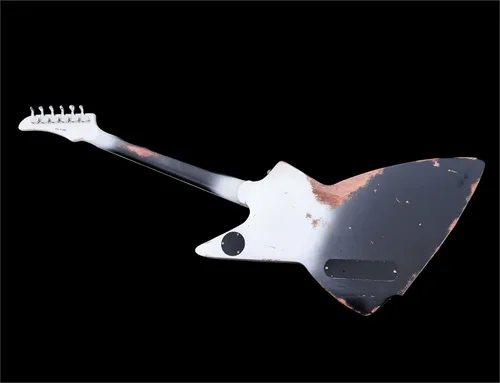 Vista 6 de KGD Relic - Guitarra eléctrica de metal pesado de 6 cuerdas con tuerca de hueso, guitarra eléctrica profesional para adultos (negro y blanco)