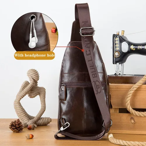 Vista 3 de KPYWZER Vintage Leather Sling Bag Backpack for Men Crossbody Shoulder Chest Day Pack Backpacks