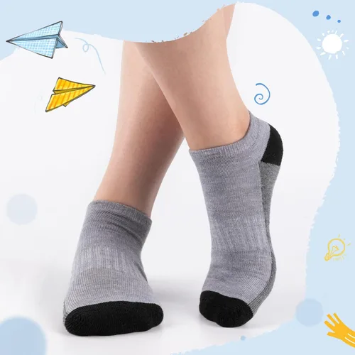 Vista 6 de Comfoex Calcetines para niños, 8 pares de 6-8, 4-6, 8-10 años, calcetines atléticos de corte bajo, calcetines cortos medio acolchados para niños