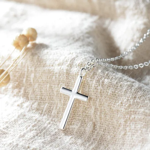 Vista 106 de Fettero - Collar con dije de cruz de fe, chapado en oro de 14 K, cadena fina, minimalista, simple, pequeña, para oración, regalo de joyería religiosa