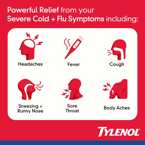 Vista 3 de Tylenol Extra Strength para tos severa + dolor de garganta durante el día, líquido de alivio del resfriado con múltiples síntomas, acetaminofeno
