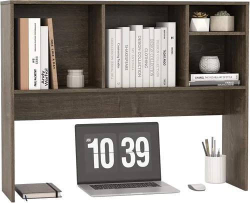 Vista 31 de Estantería de escritorio, 2 niveles, organizador de escritorio de oficina con 4 estantes, estante de almacenamiento de madera de 37 pulgadas